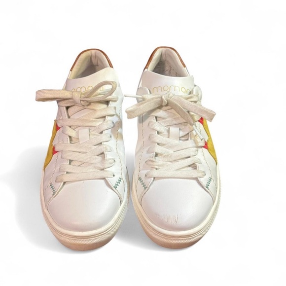 Momoni Venezia White Leather Sneakers 39 Yellow M Patch Retro Style Italian - Picture 3 of 6